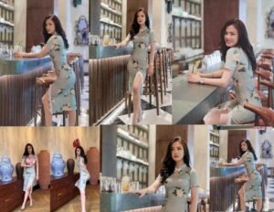 Nita Gunawan Dengan Cheongsam Biru Muda