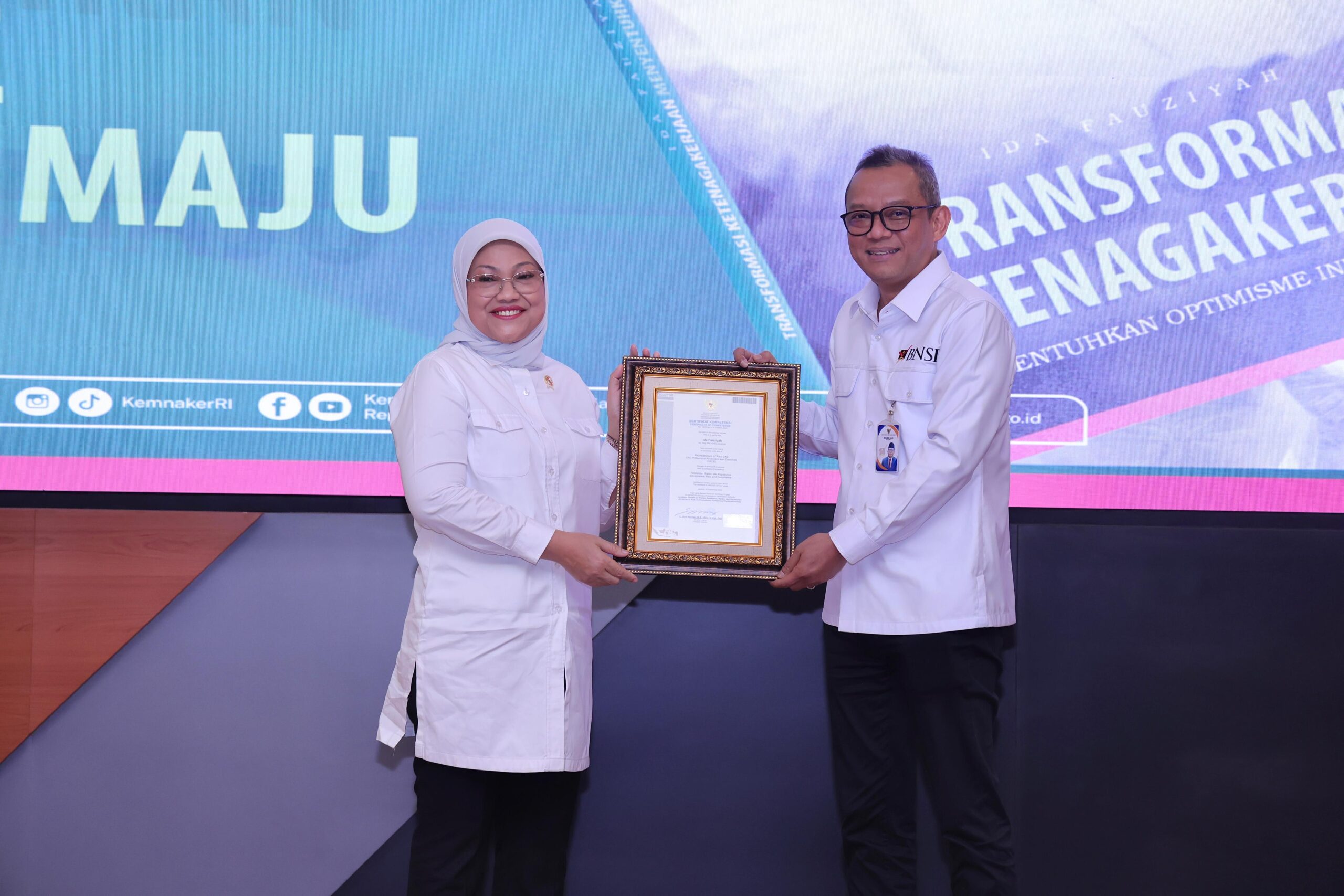 Ida Fauziyah Raih Sertifikasi GRC Profesional Utama dari BNSP, Pertegas Komitmen Tata Kelola Pemerintahan